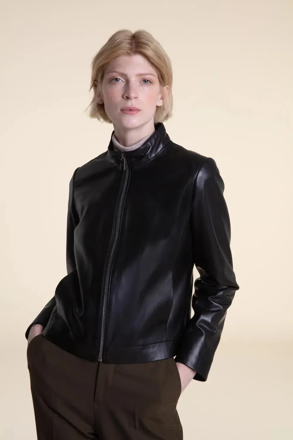 Black leather biker jacket women