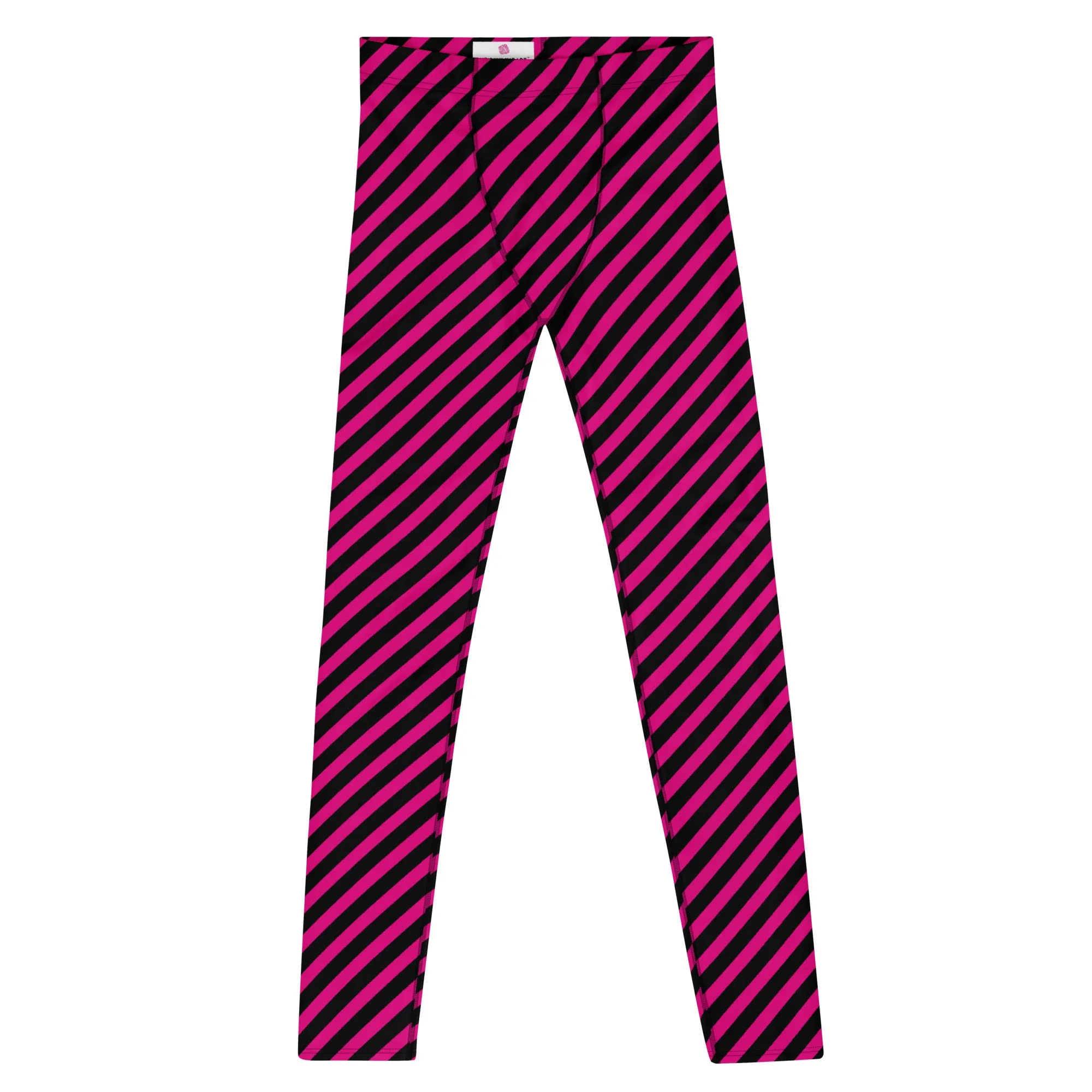 Black Pink Diagonal Striped Meggings, Colorful Best Compression Tights For Men - Made in USA/EU/MX