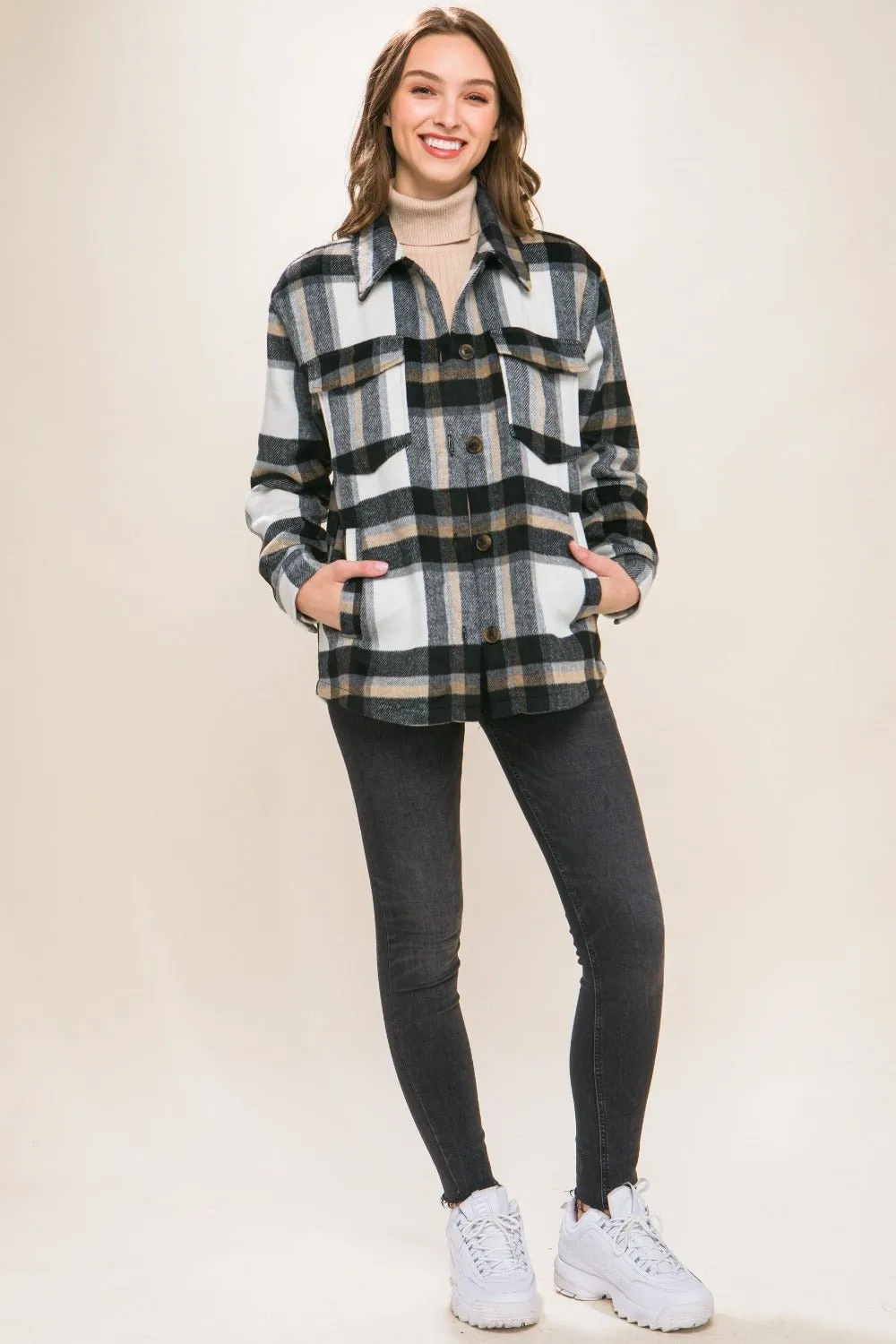 Black Plaid Button Up Shacket