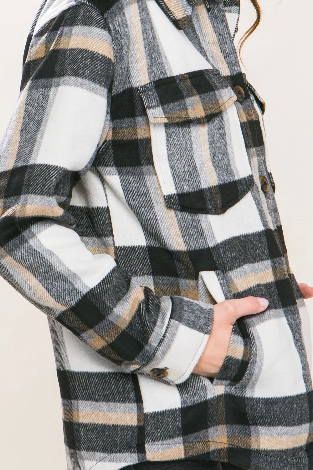 Black Plaid Button Up Shacket