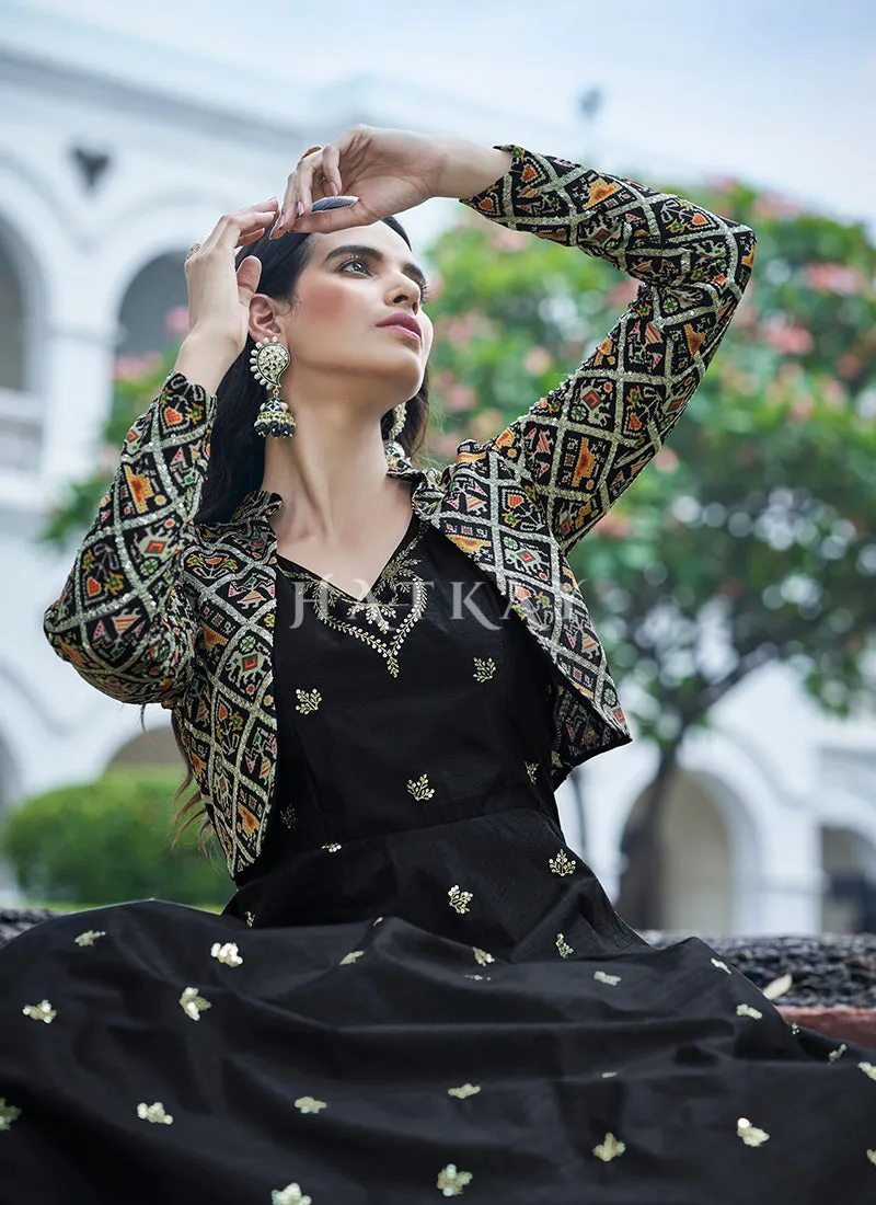 Black Sequence Embroidered Jacket Anarkali Gown