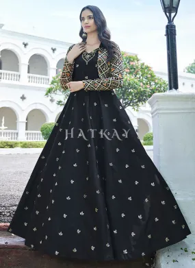 Black Sequence Embroidered Jacket Anarkali Gown