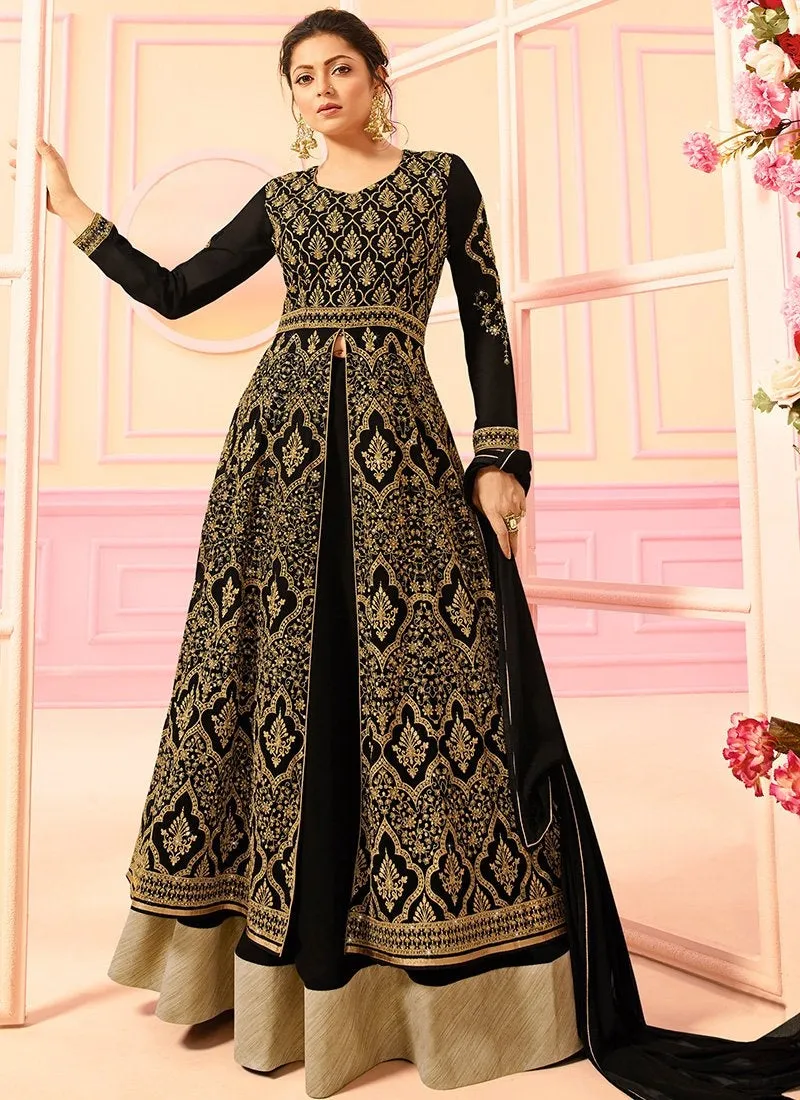 Black With Golden Detail Embroidered Kaliyaari Lehenga Suit