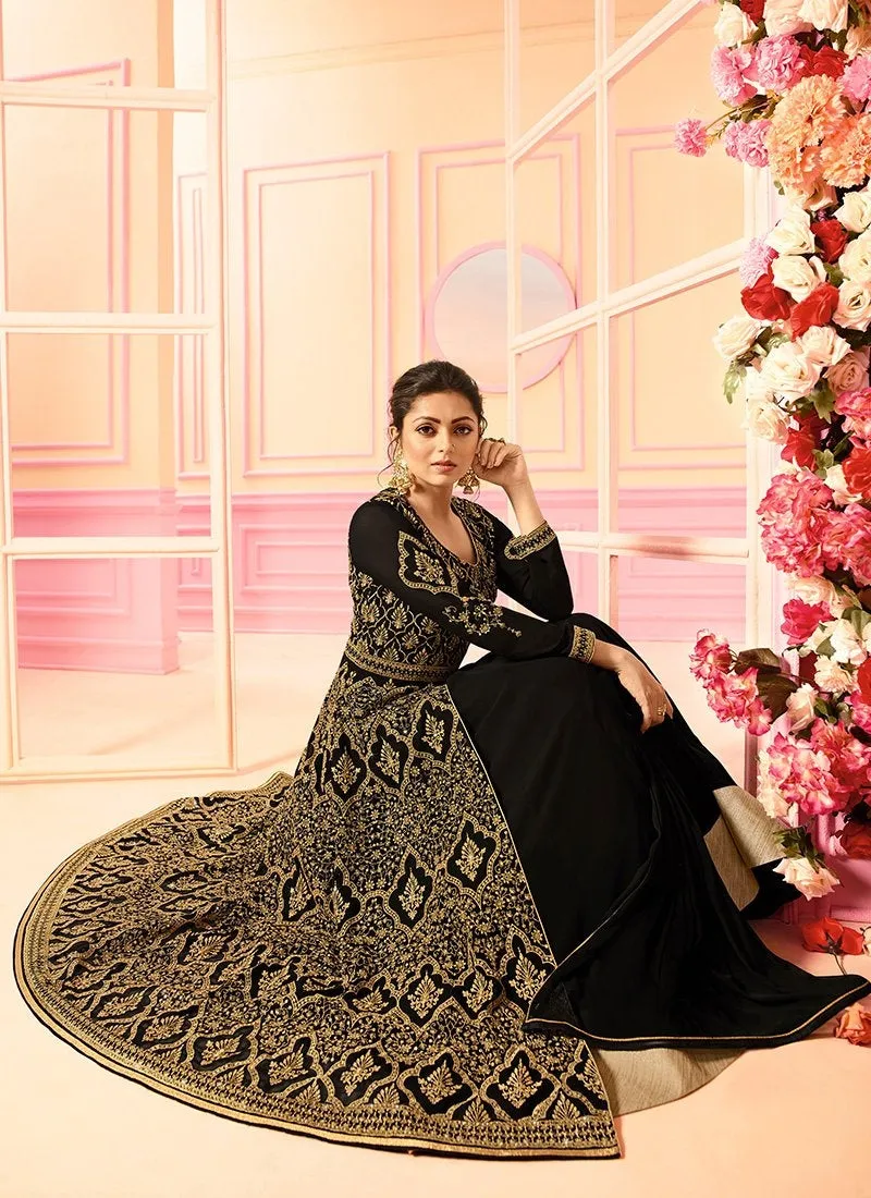 Black With Golden Detail Embroidered Kaliyaari Lehenga Suit