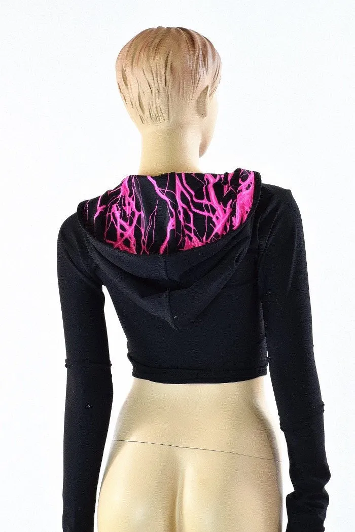 Black Zen & Neon Lightning Crop Hoodie