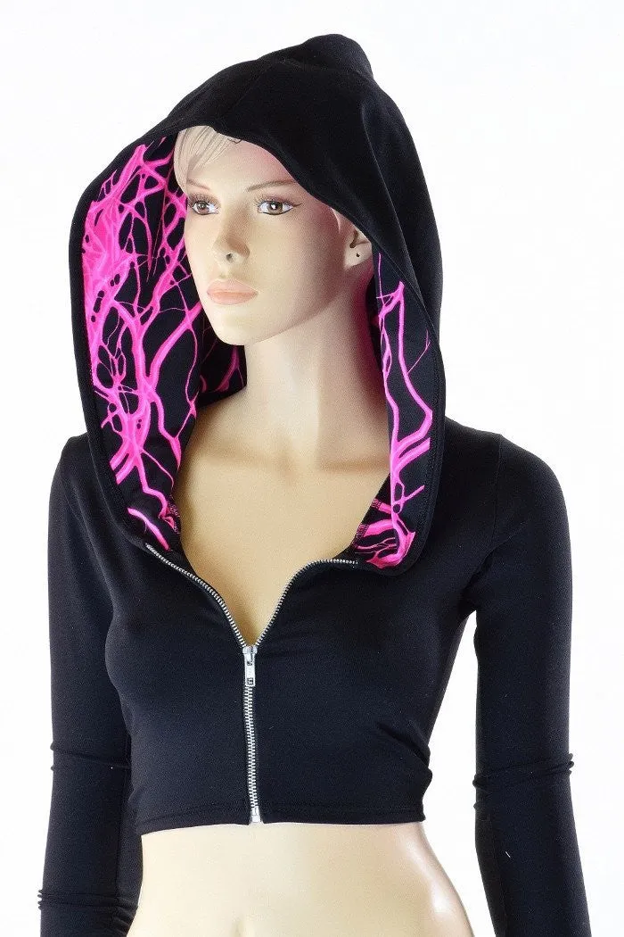 Black Zen & Neon Lightning Crop Hoodie