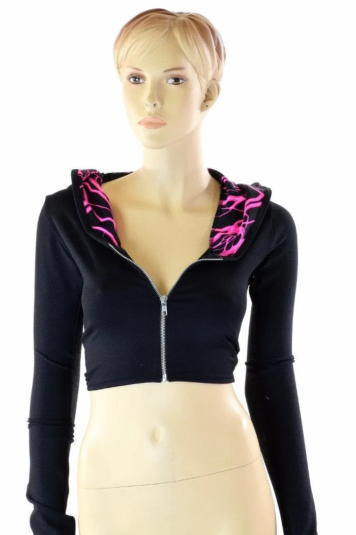 Black Zen & Neon Lightning Crop Hoodie