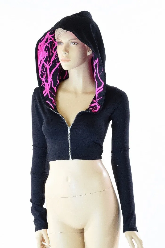 Black Zen & Neon Lightning Crop Hoodie