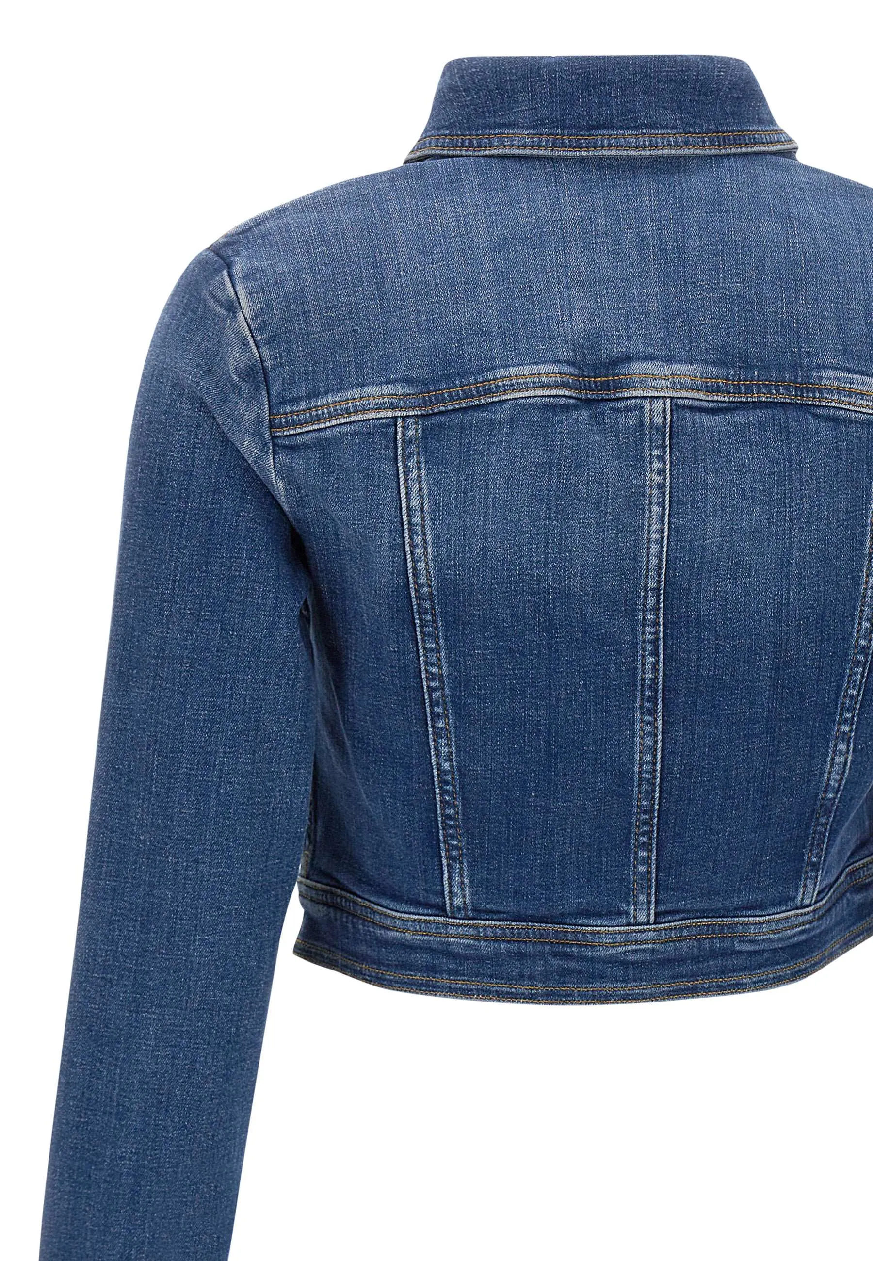 Blue Denim Crop Jacket with Gold Buttons