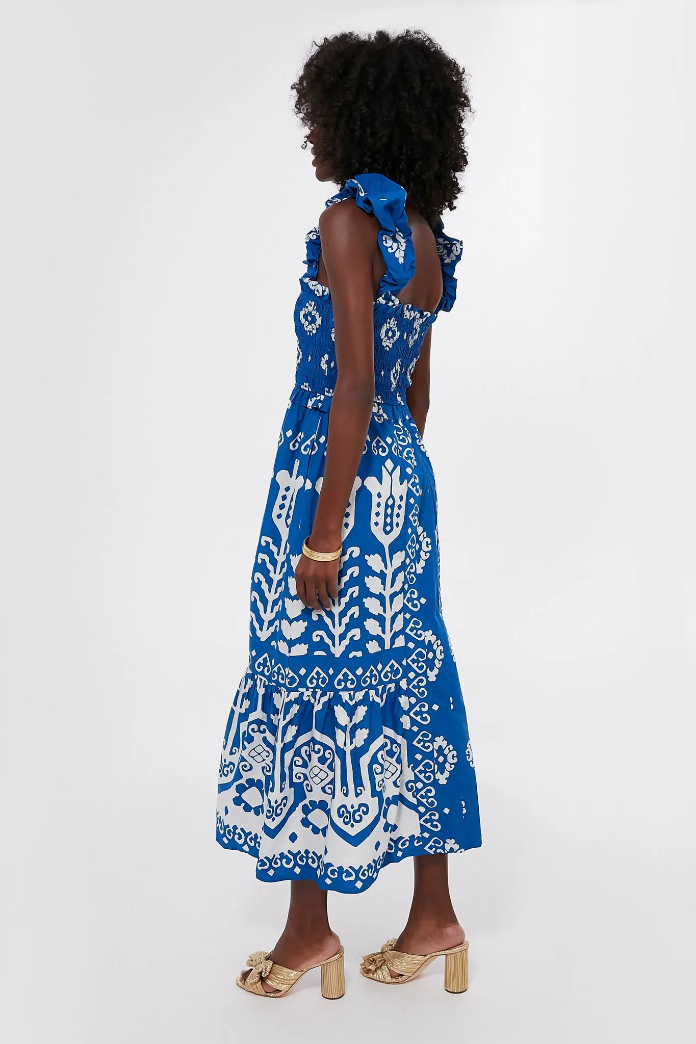 Blue Sonia Print Sleeveless Smocked Dress