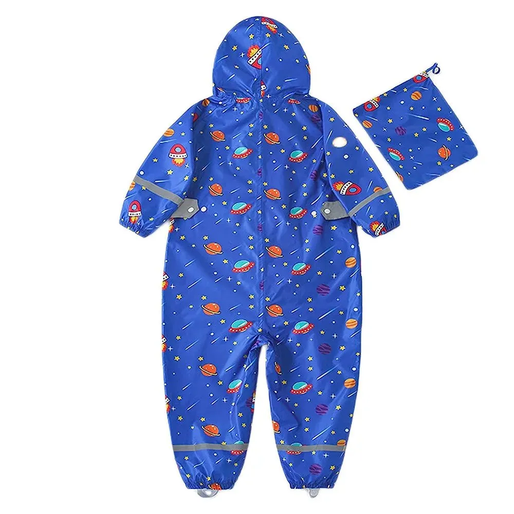 Blue Space Theme All Over Jumpsuit / Playsuit Raincoat for Kids