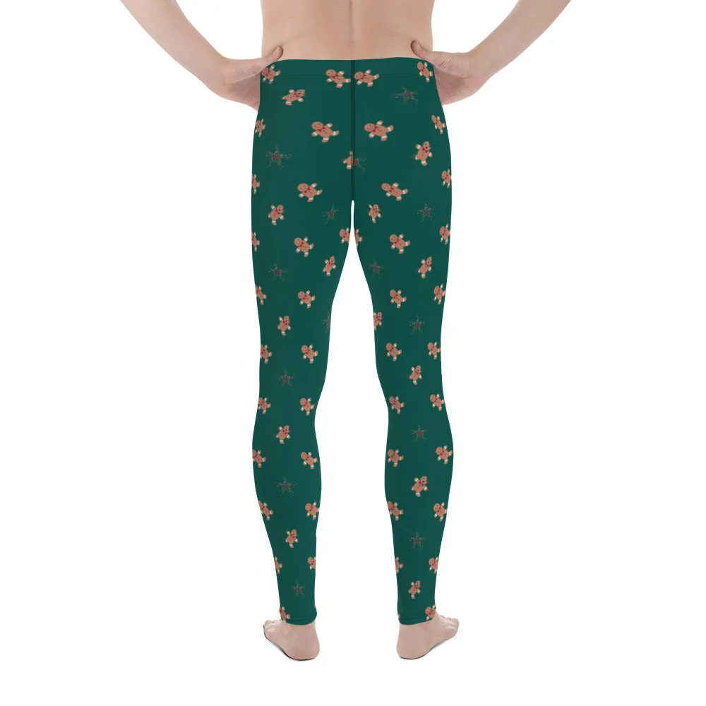 Brown Gingerbread Meggings, Cookie Christmas Print Men's Running Compression Tights