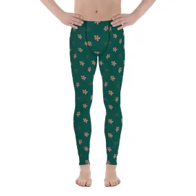 Brown Gingerbread Meggings, Cookie Christmas Print Men's Running Compression Tights