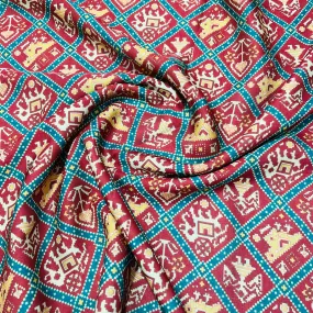 Brown Yellow Traditional Print Modal Satin Fabric