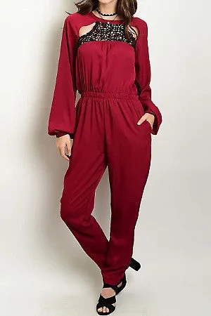 Burgundy Long Sleeve Jumpsuit