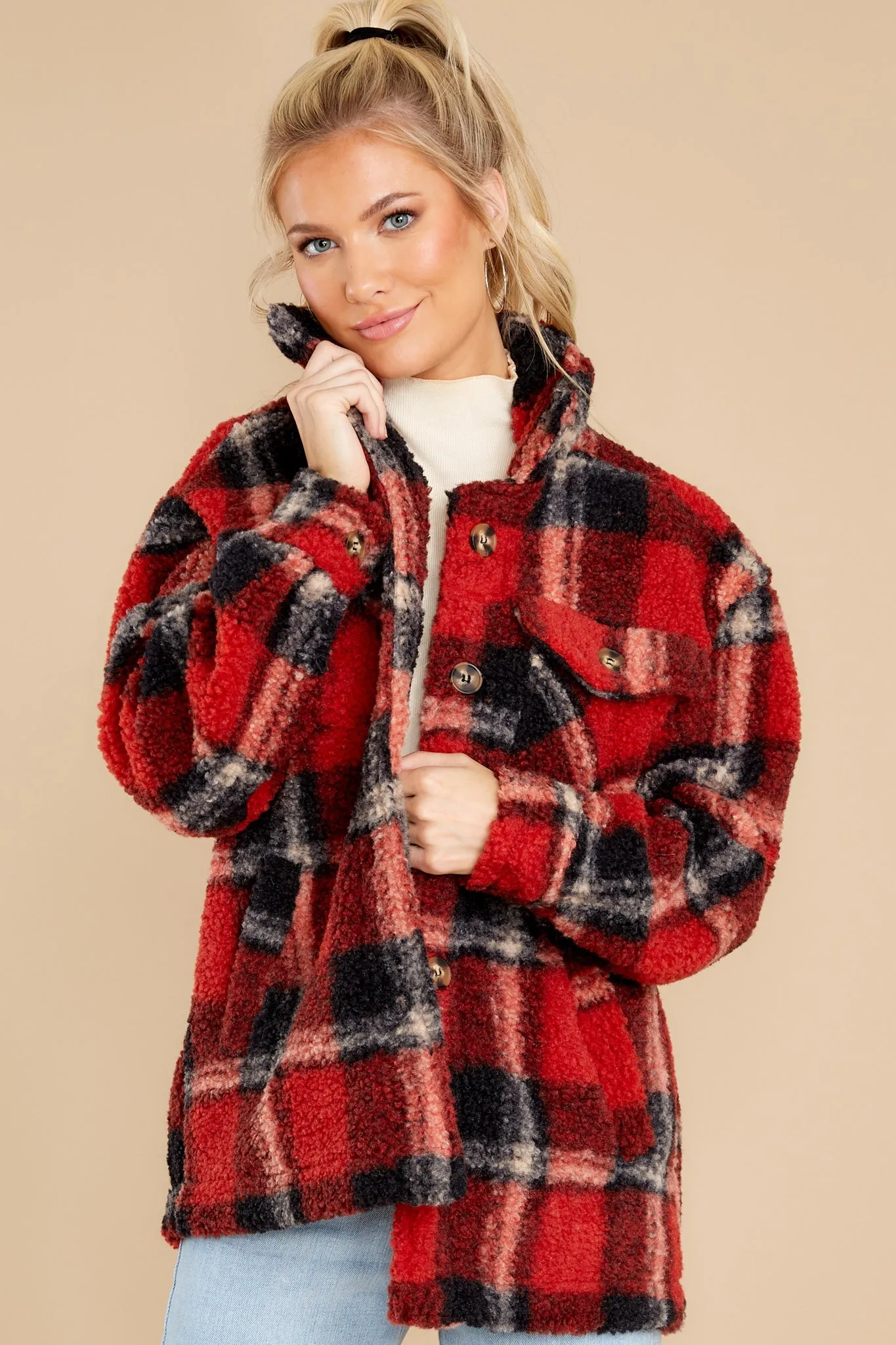 Can't Wait To See You Red Plaid Shacket