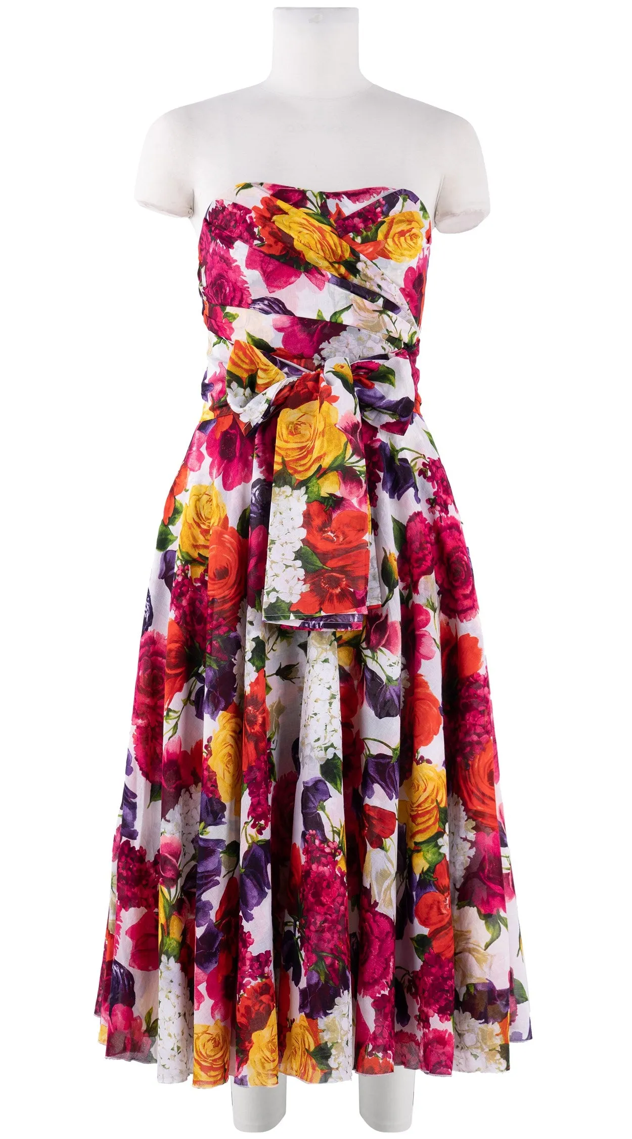 Carol Dress Tube Strapless with Hamilton Belt Midi Length Cotton Musola (Zinnia Flower)