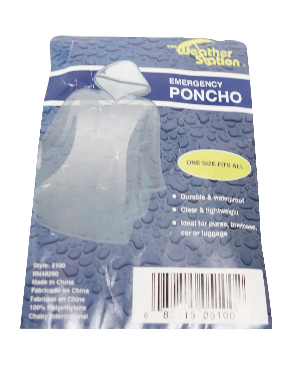 Chaby International 5100 Clear Emergency Rain Poncho