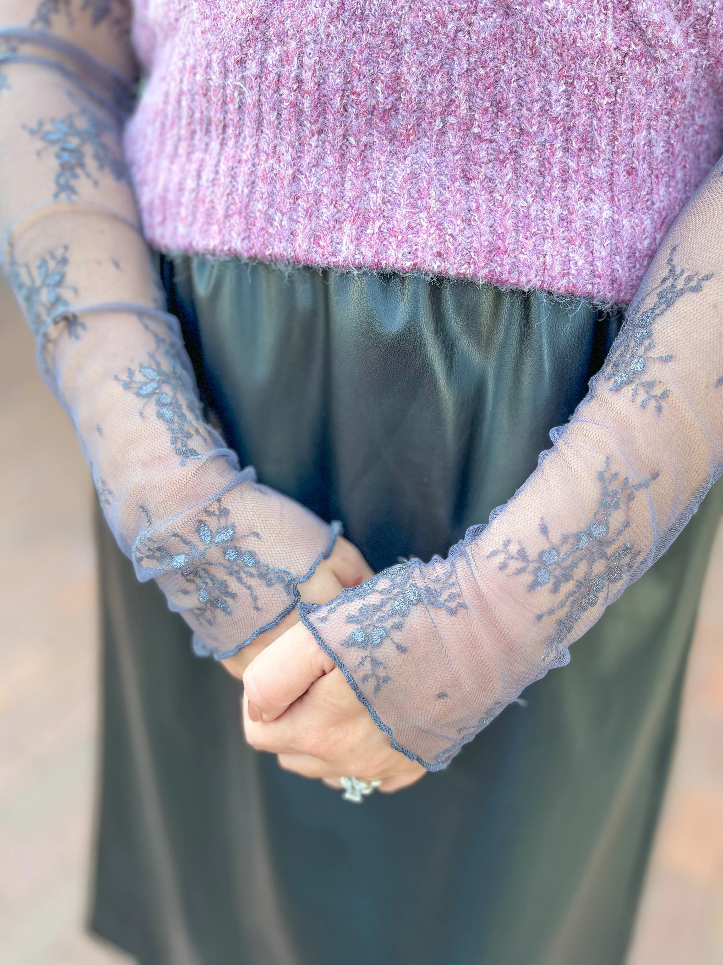 Charcoal Lace Layering Top