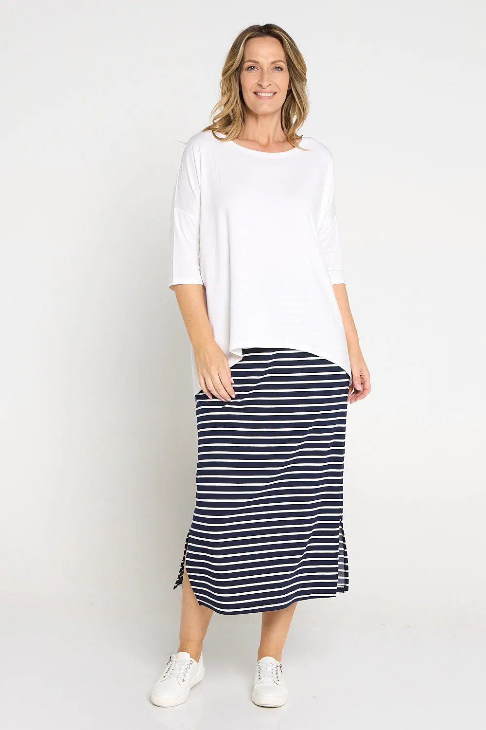 Charlize Column Skirt - Navy/White Stripe