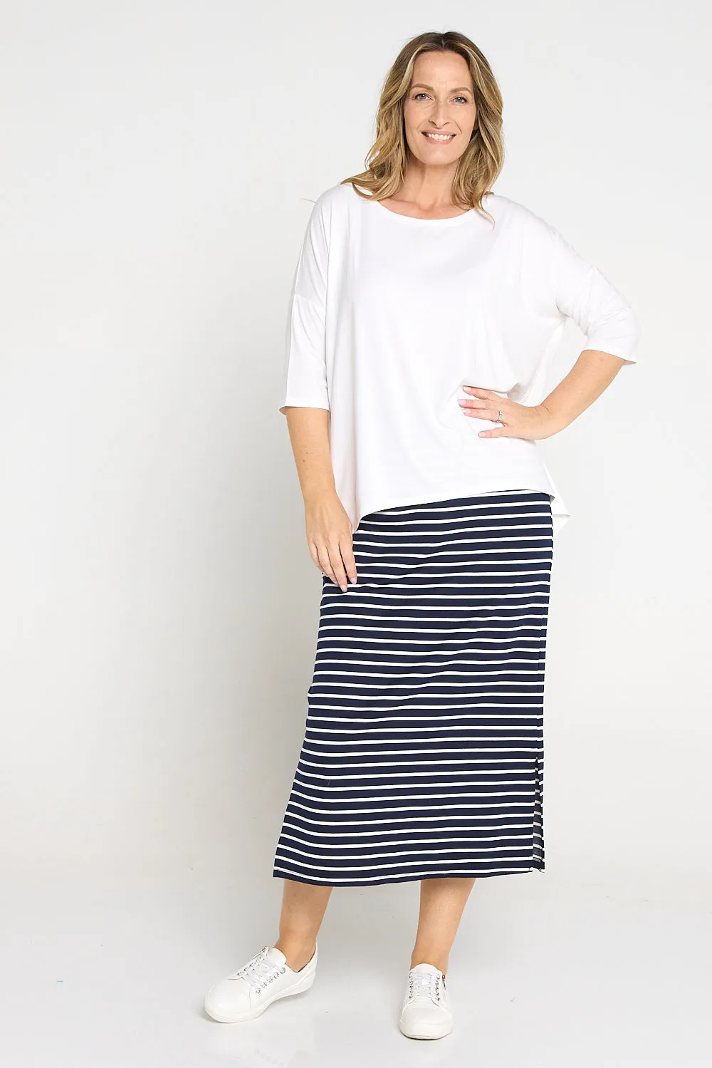 Charlize Column Skirt - Navy/White Stripe