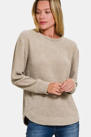 Chenille Waffle Round Neck Sweater