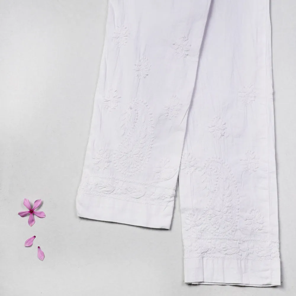 Chikankari Hand Embroidery Cotton Lycra Cropped Pant (Free Size)