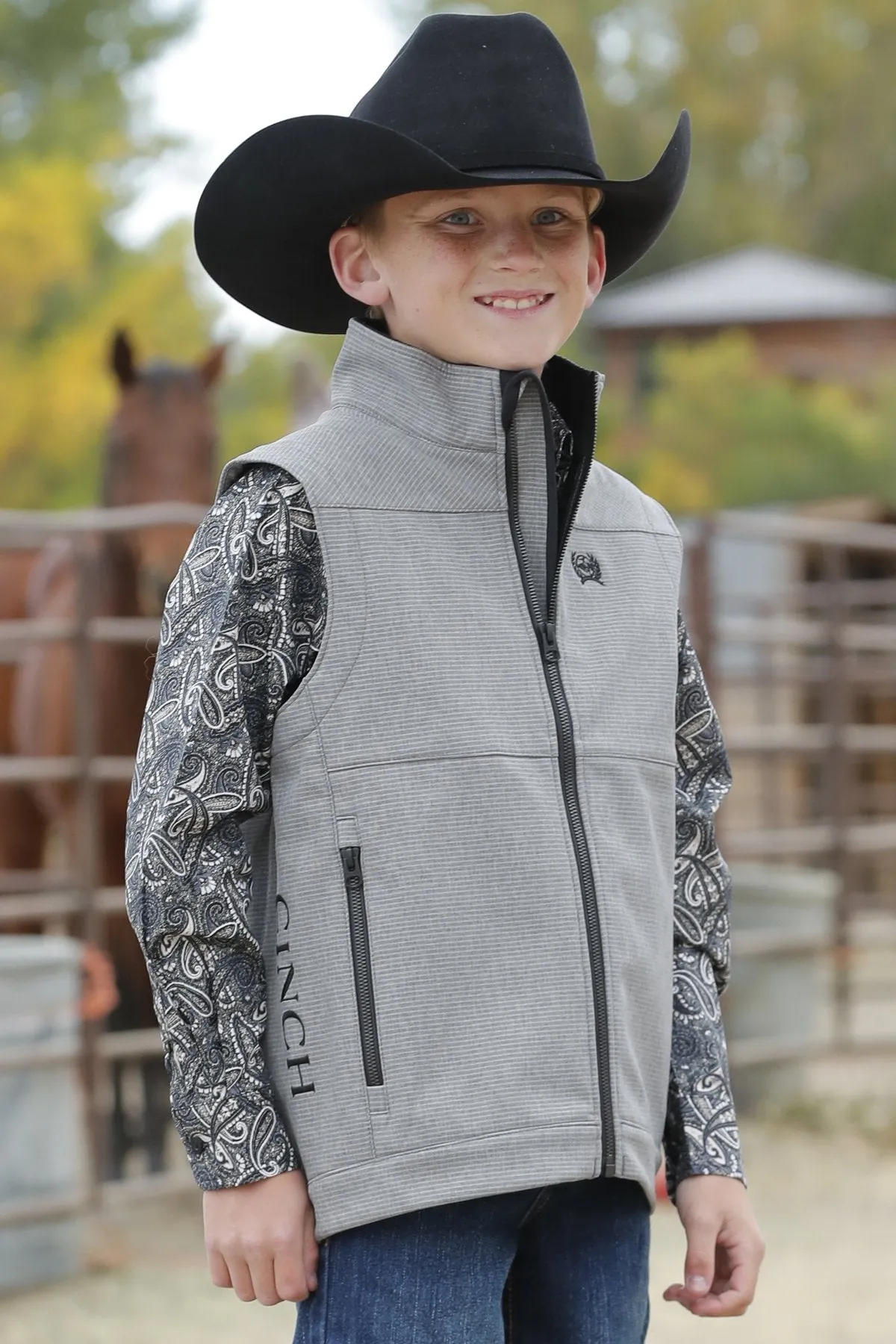 Cinch Youth Boy's Striped Bonded Vest in Gray