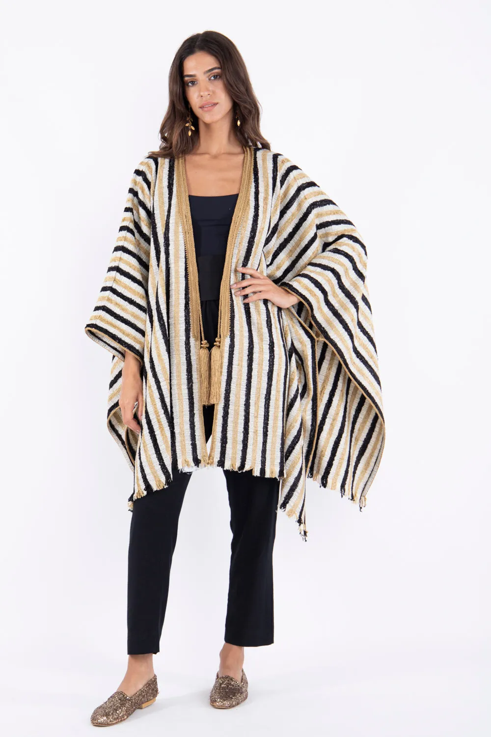 Classic Cotton Black & Gold Poncho