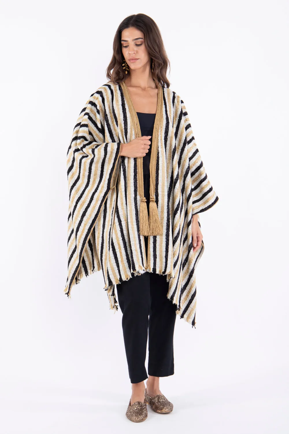 Classic Cotton Black & Gold Poncho