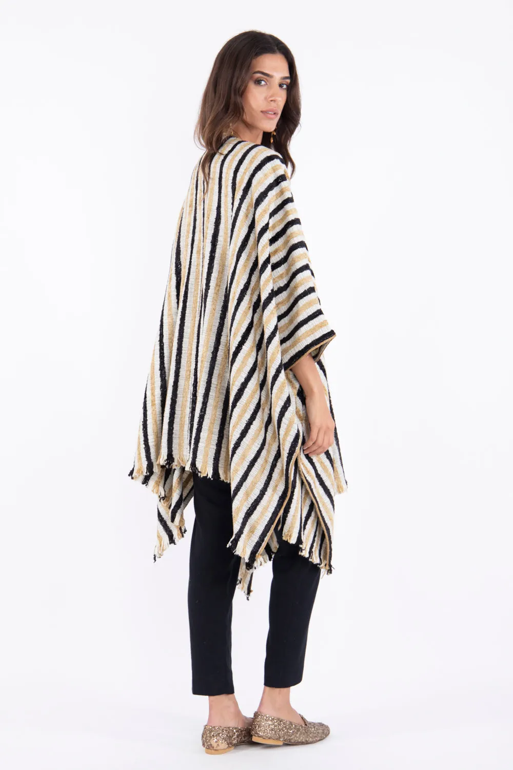 Classic Cotton Black & Gold Poncho