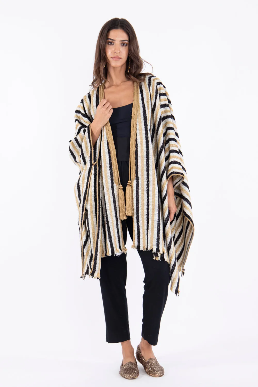 Classic Cotton Black & Gold Poncho