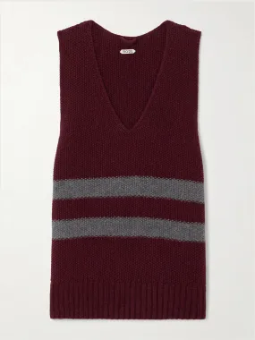 Collegiate striped alpaca and wool-blend vest