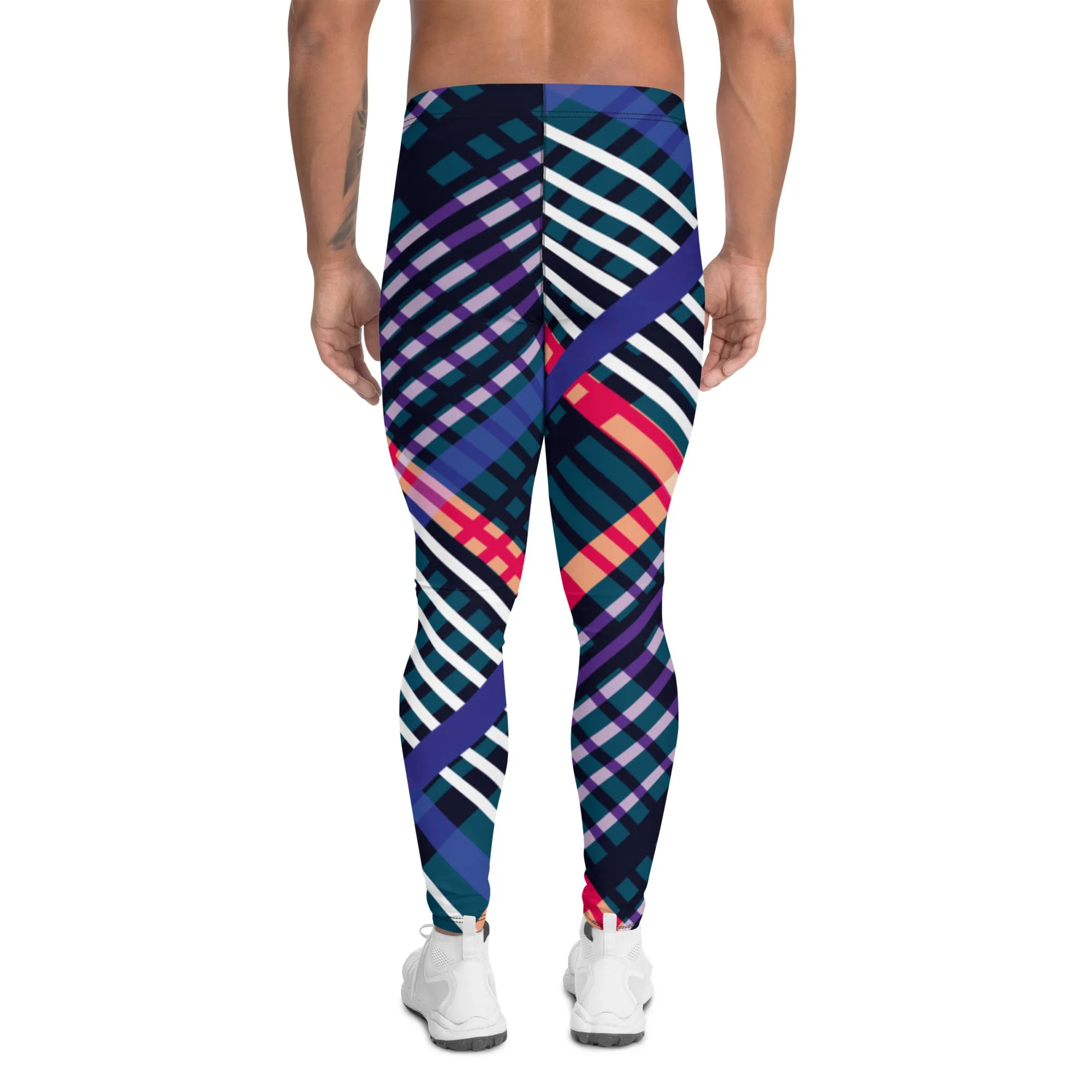 Colorful Plaid Print Men's Leggings, Classic Tartan Plaid Print Meggings Compression Christmas Tights-Made in USA/EU/MX