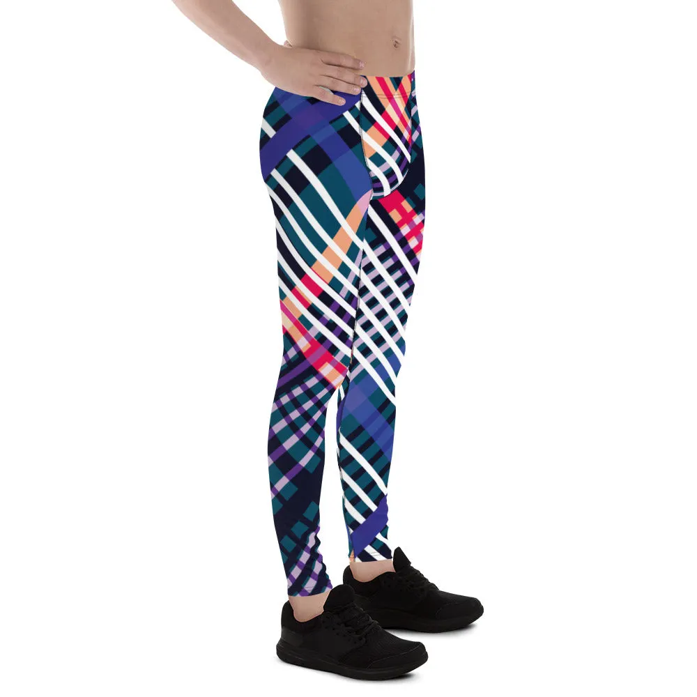 Colorful Plaid Print Men's Leggings, Classic Tartan Plaid Print Meggings Compression Christmas Tights-Made in USA/EU/MX