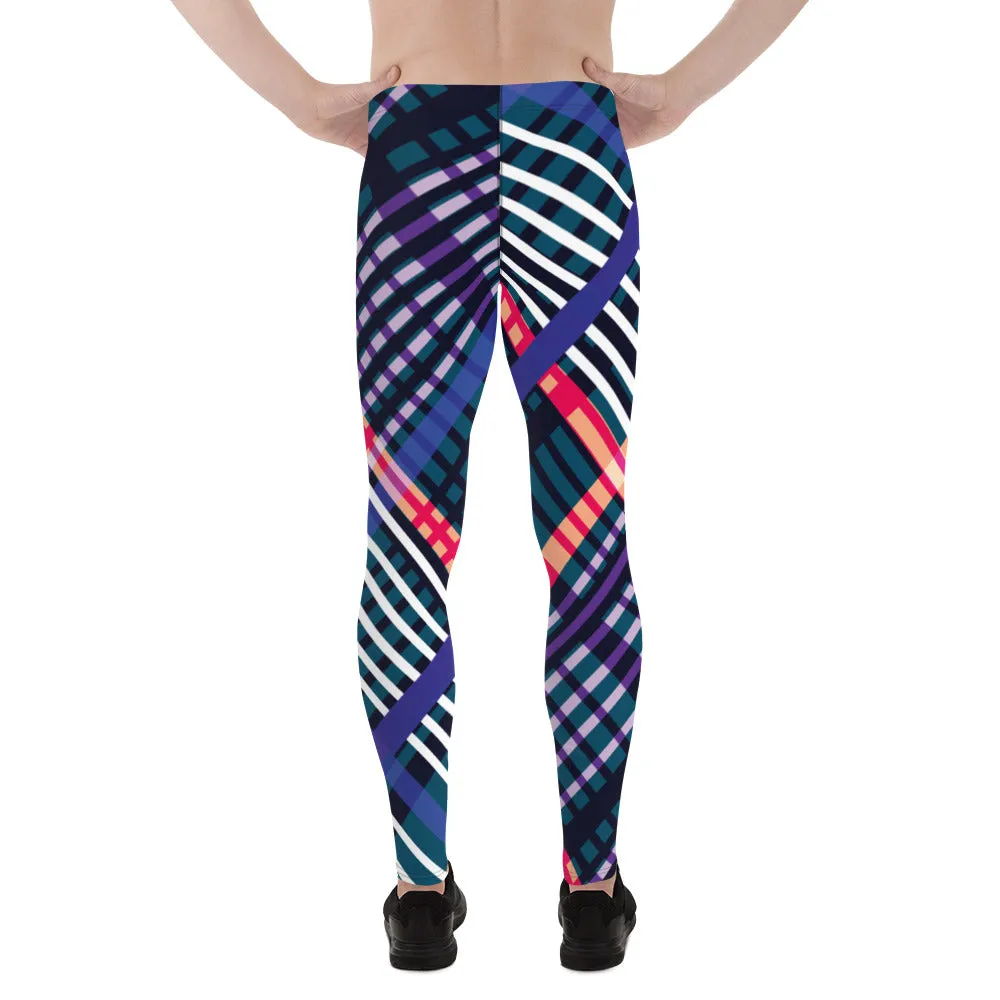 Colorful Plaid Print Men's Leggings, Classic Tartan Plaid Print Meggings Compression Christmas Tights-Made in USA/EU/MX