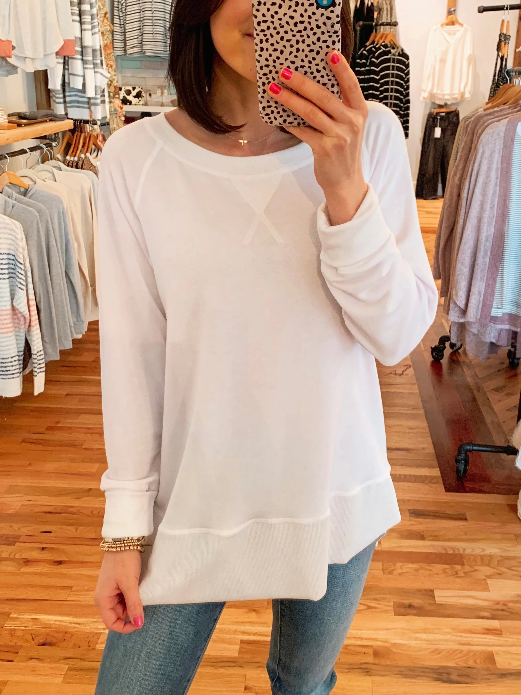 Comfort Crush Raw Edge Tunic Top - White