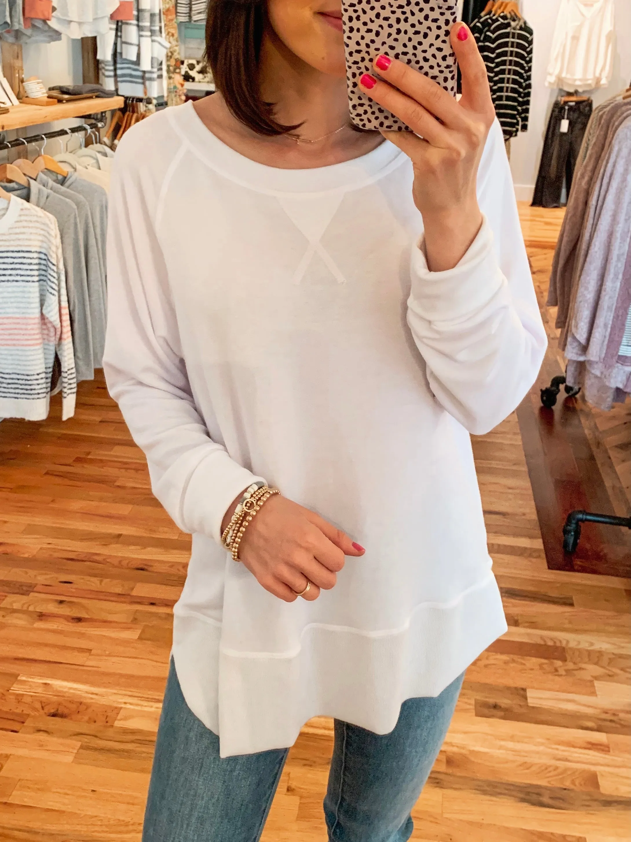 Comfort Crush Raw Edge Tunic Top - White