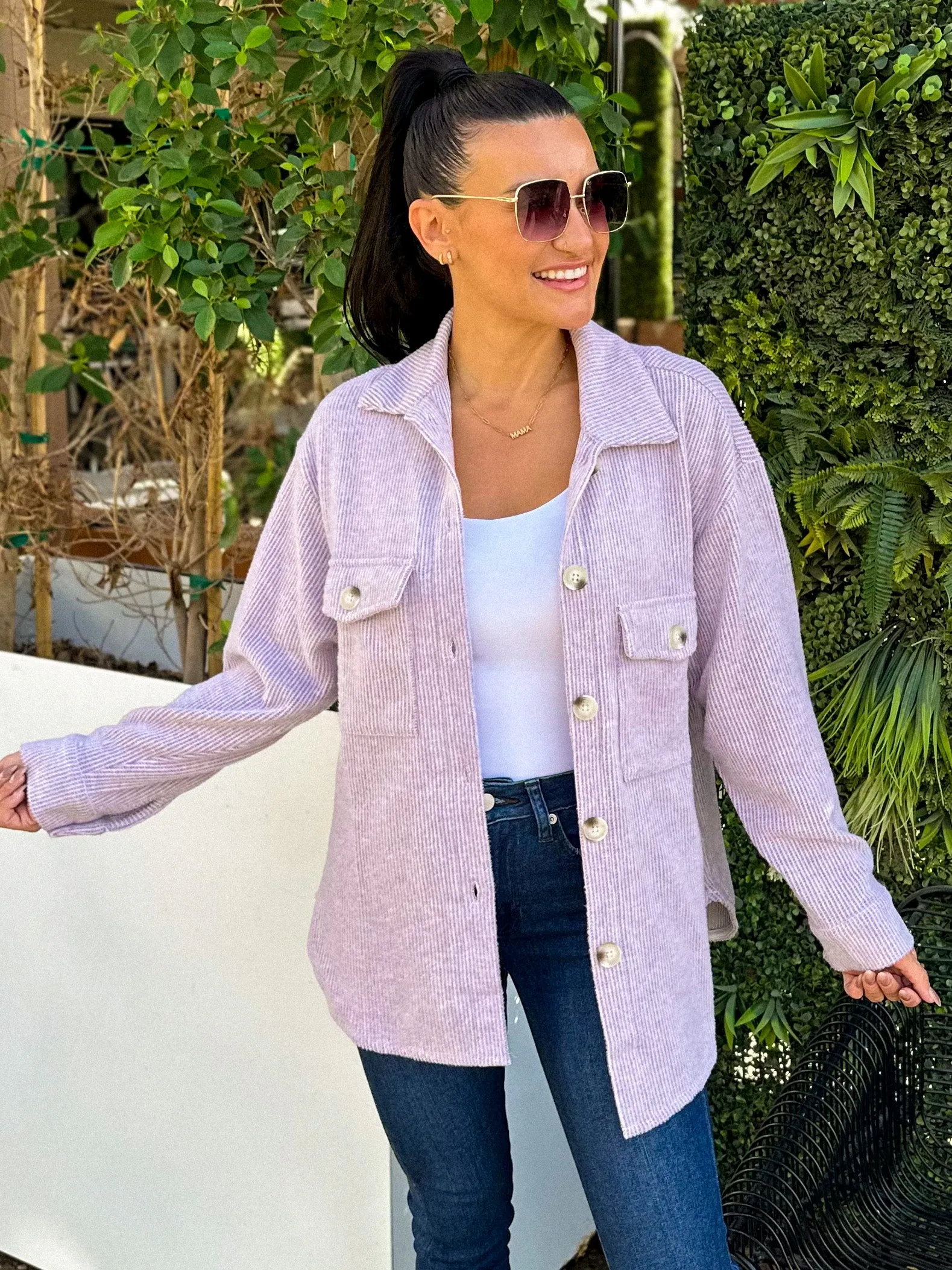 Cozy Brushed Waffle Shacket - Lavender