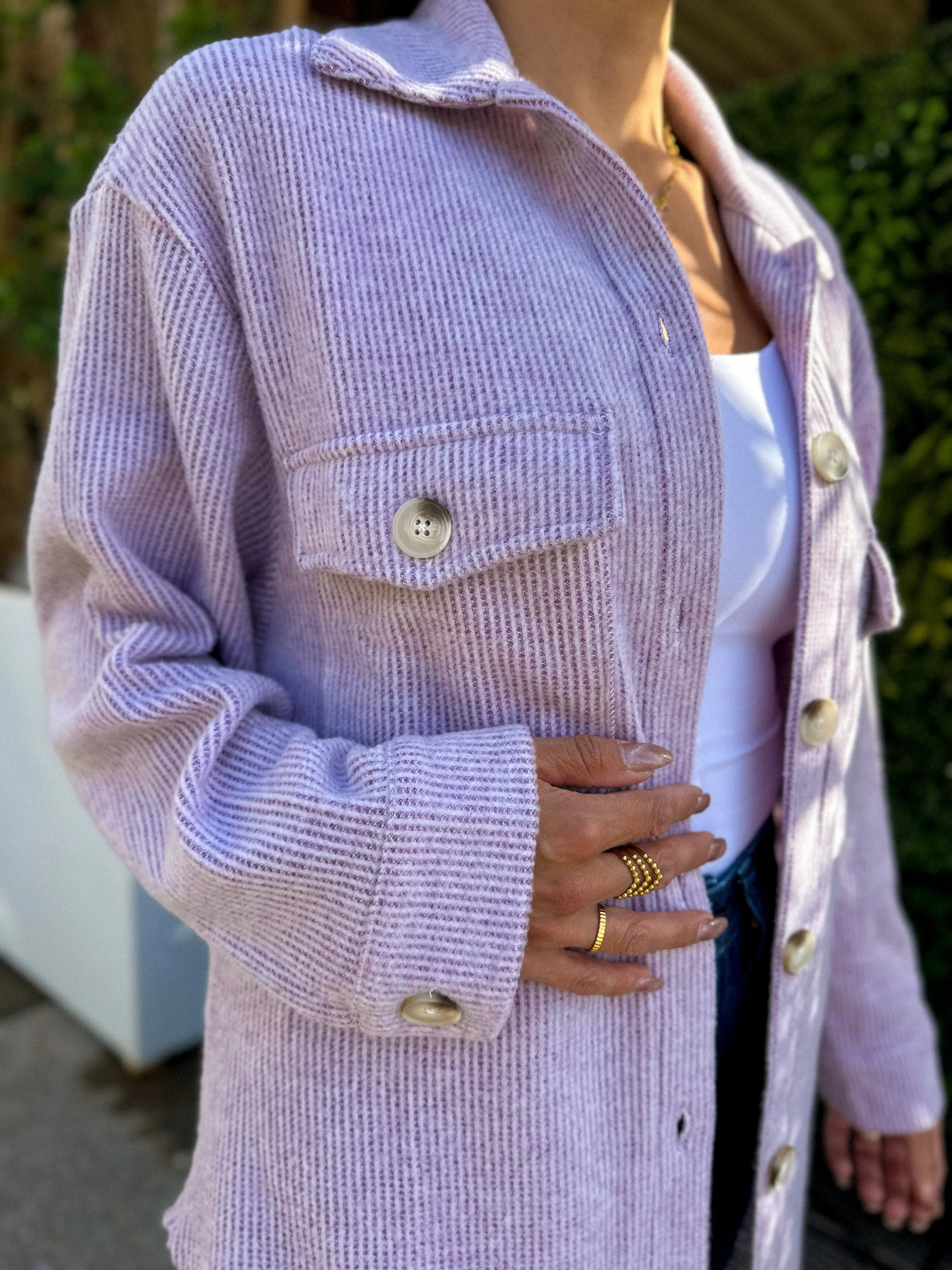 Cozy Brushed Waffle Shacket - Lavender