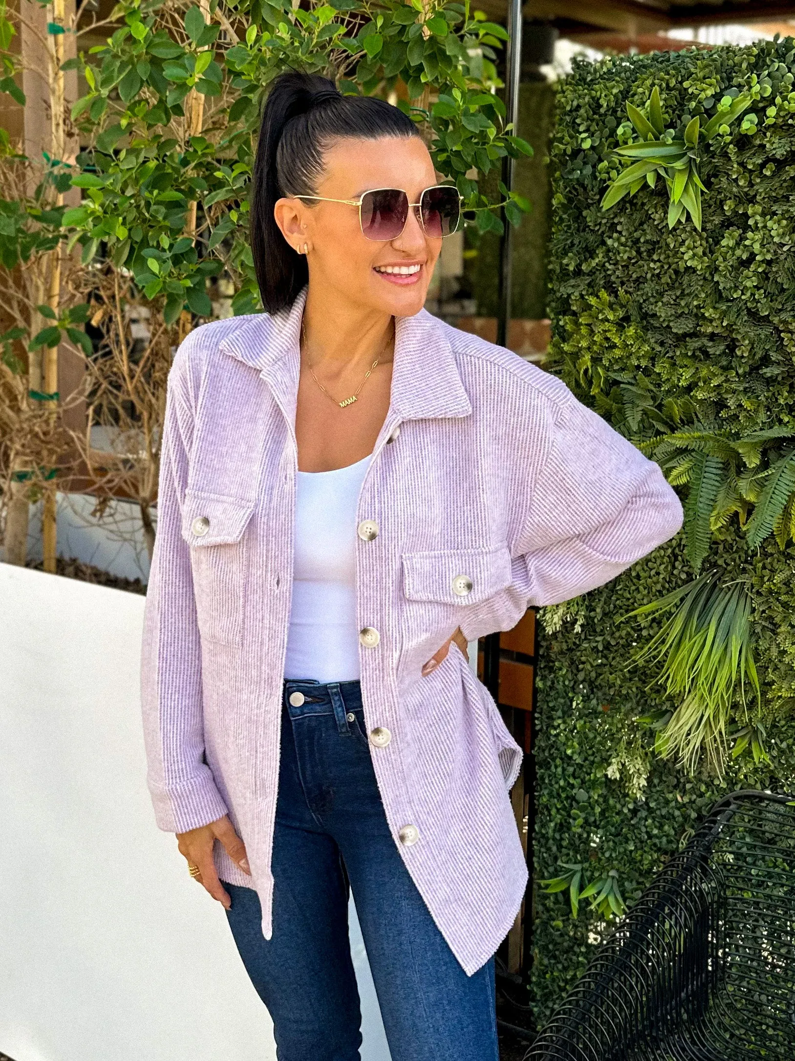 Cozy Brushed Waffle Shacket - Lavender