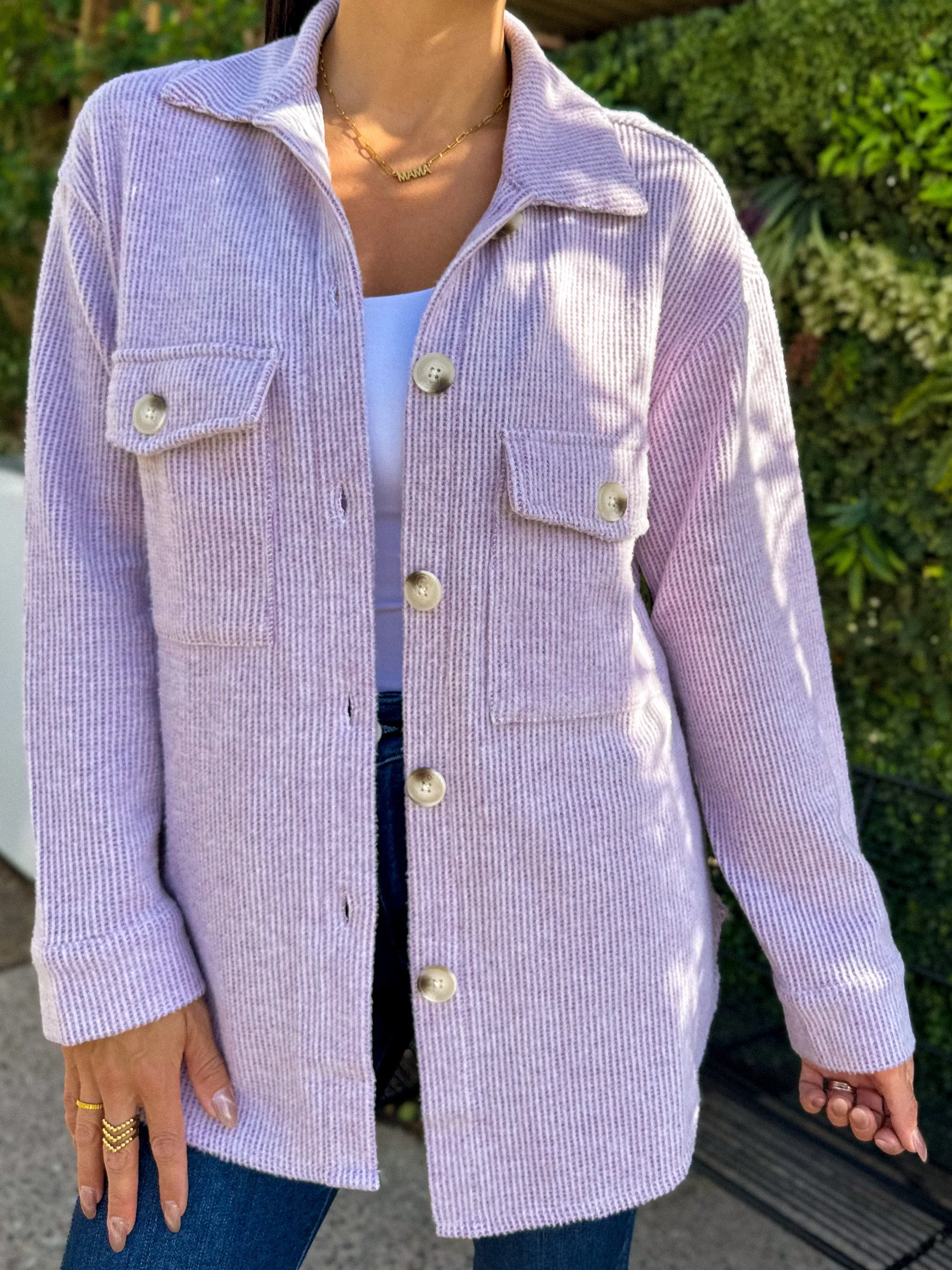 Cozy Brushed Waffle Shacket - Lavender