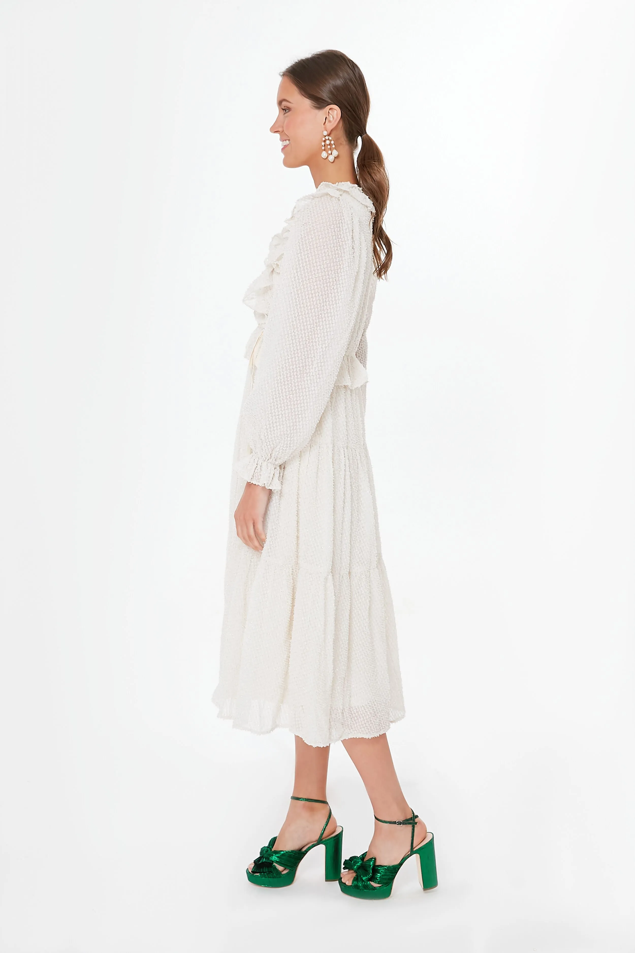 Cream Ruffle Midi Dress