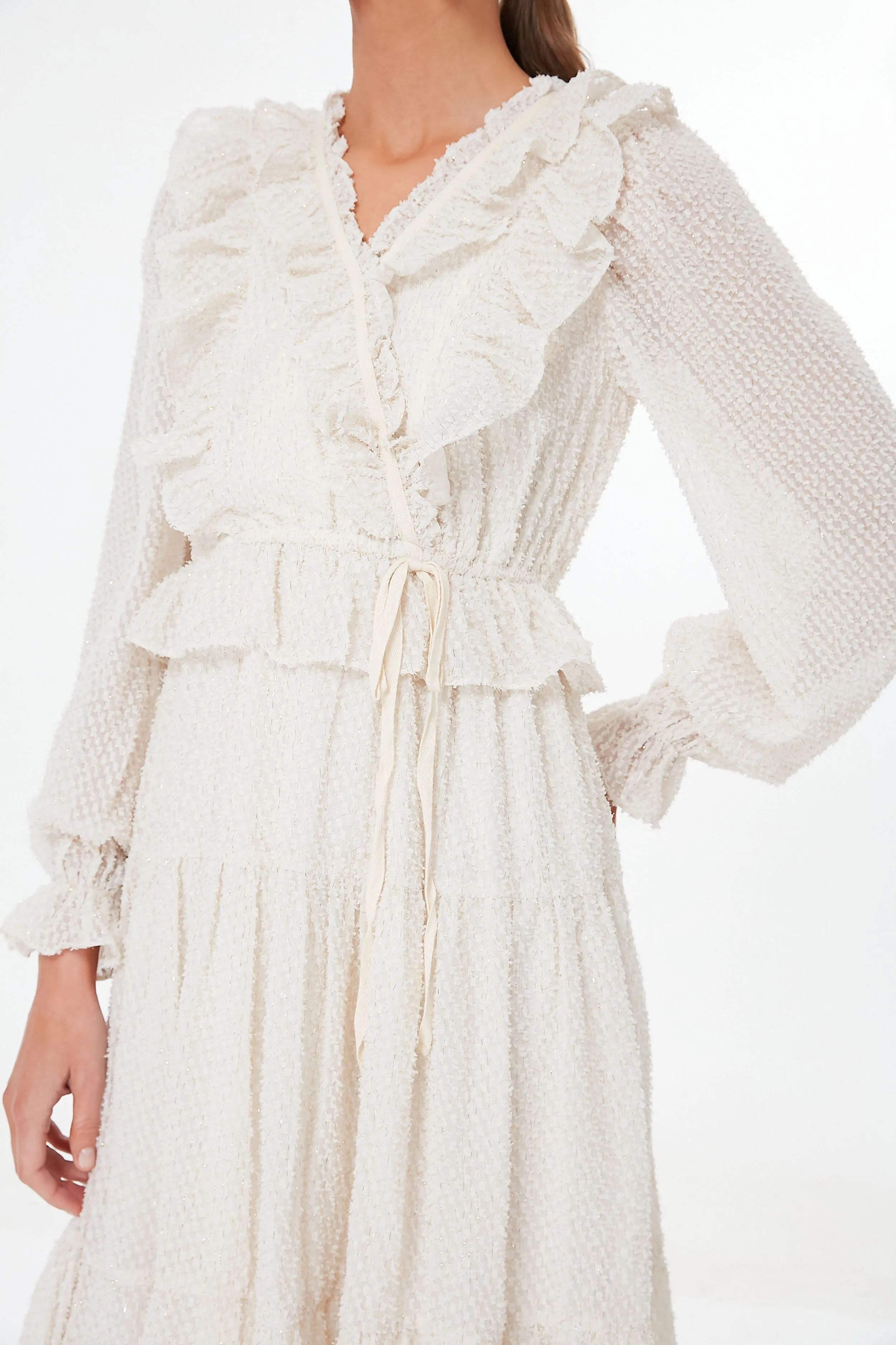 Cream Ruffle Midi Dress