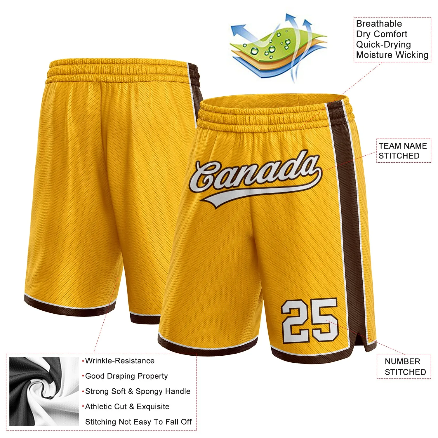 Custom Gold White-Brown Authentic Basketball Shorts