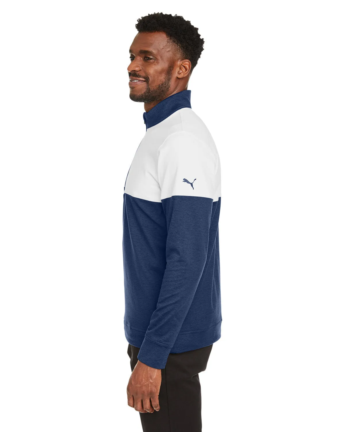 Custom Puma Men's Cloudspun Warm Up Quarter-Zip, Peacoat Bright White