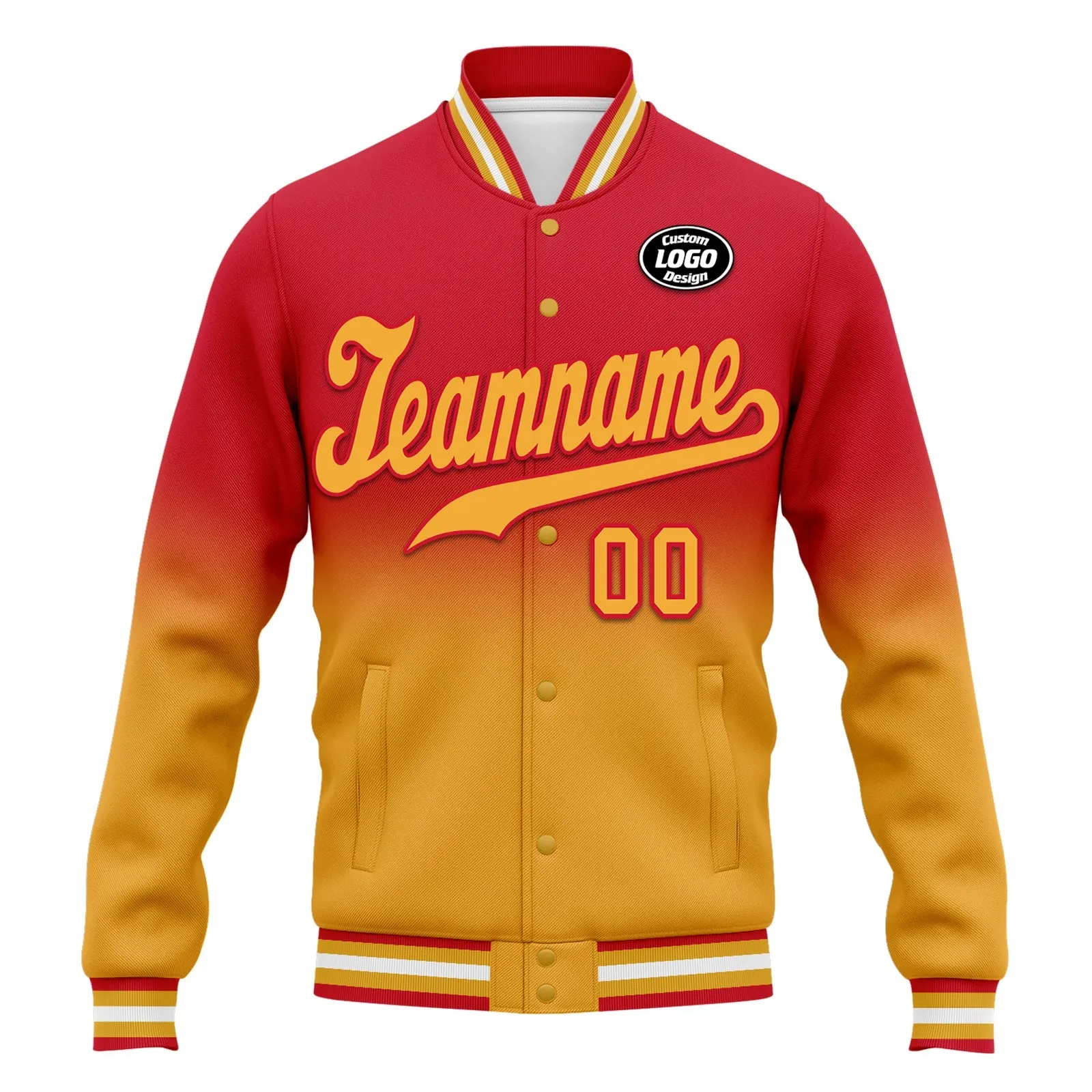 Custom Red Yellow Fade Fashion Jacket Bomber Full-Snap Varsity Letterman Personalized Jacket FZ005-D020229-14