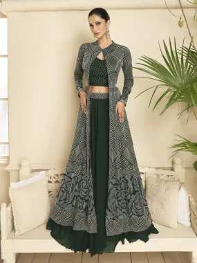 Dark Green Jacket Style Wedding Party Lehenga Skirt Suit