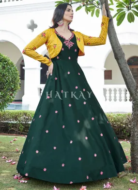 Dark Green Sequence Embroidered Jacket Anarkali Gown