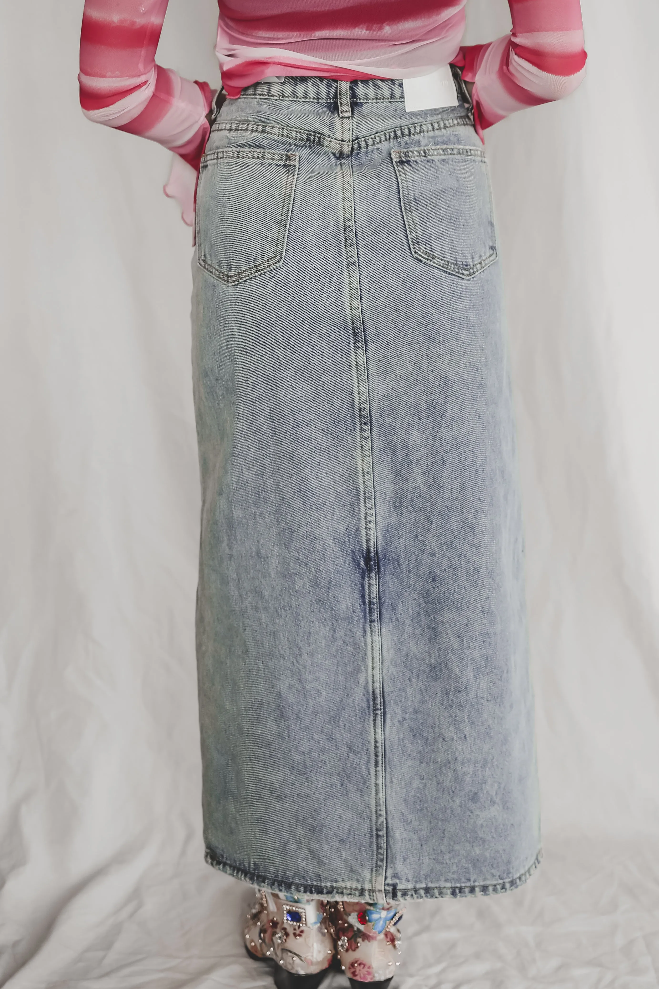 DEAL My Mind Is Made Distressed Denim Midi Skirt